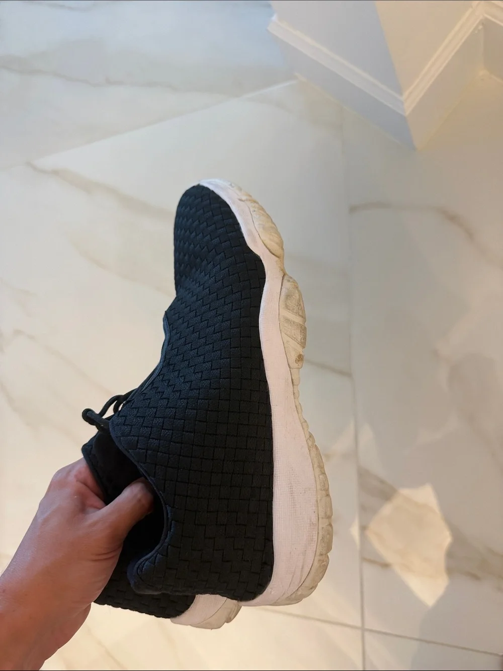 Jordan Black Woven Slip-On Sneakers with White Soles